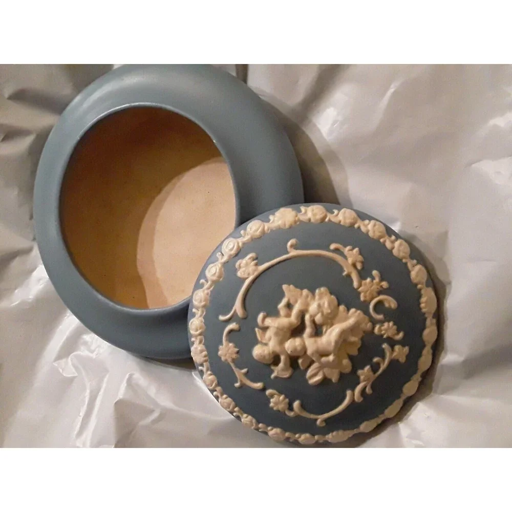 Vintage Eley Boy Trinket Box Powder Blue with Intricately Designed Lid